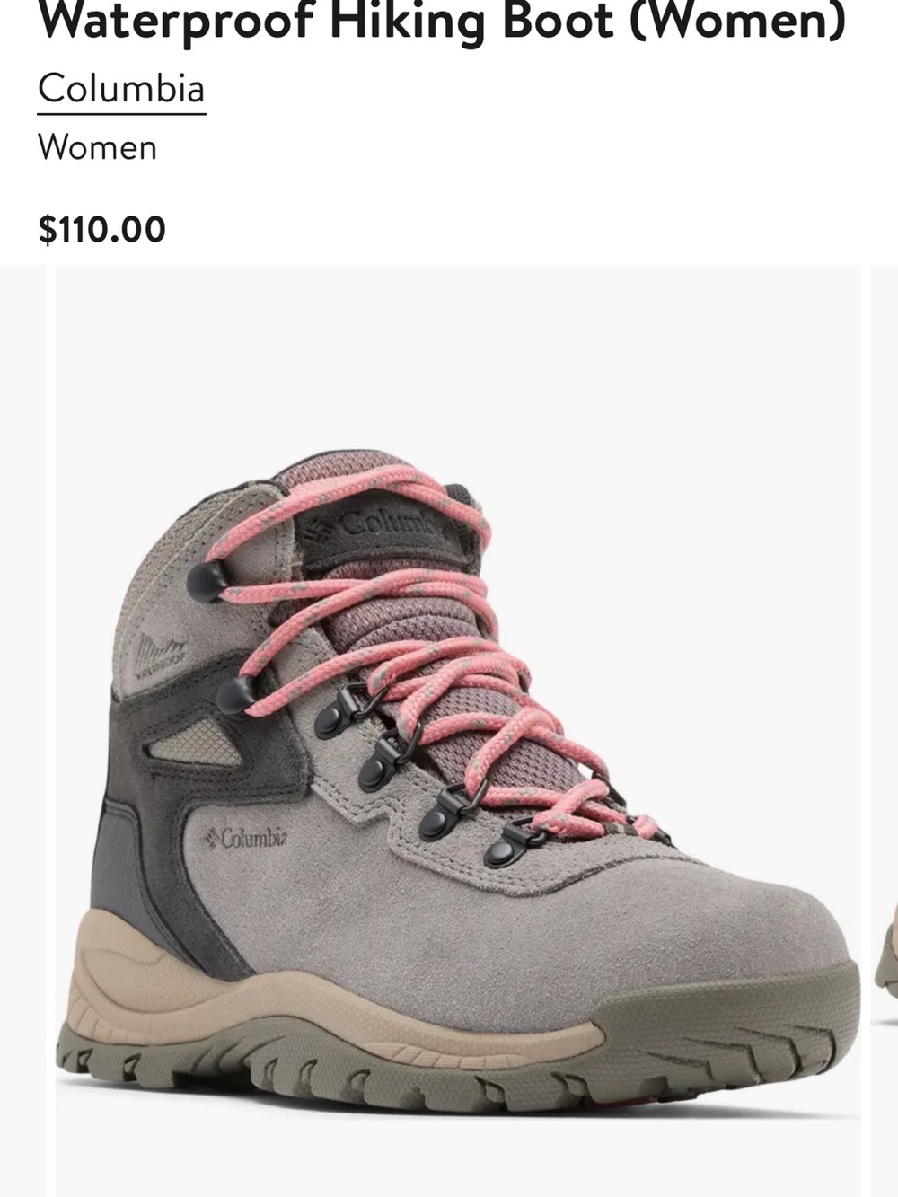 NEW Columbia Women’s Waterproof Hiking Boot in Gray with Pink Laces